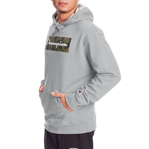 Champion PowerBlend Fleece Pullover Hoodie Sweatshirt Grey Camo 2XL Script Oxfor - Picture 4 of 7